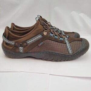 J-41 Liminia Trail Shoes Womens 8.5 Brown Blue Adventure Bungee Hiking Sneakers